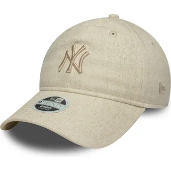Beżowa regulowana czapka z daszkiem dla kobiet z beżowym logo 9TWENTY Linen New York Yankees MLB New Era