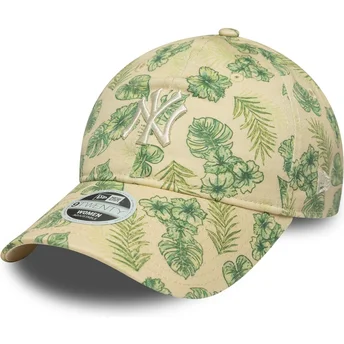 Beżowa, regulowana czapka z zakrzywionym daszkiem dla kobiet 9TWENTY All Over Print Tropical New York Yankees MLB od New Era