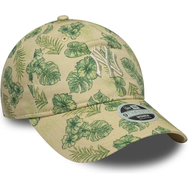 cap-islenkta-beige-adjustable-strap-9twenty-all-over-print-tropical-new-york-yankees-mlb-new-era