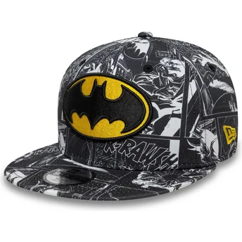Czarna płaska czapka snapback dla dzieci 9FIFTY All Over Print Batman DC Comics od New Era