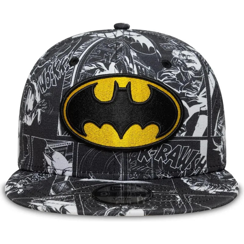 kepure-plokscia-juoda-snapback-vaikams-9fifty-all-over-print-batman-dc-comics-new-era