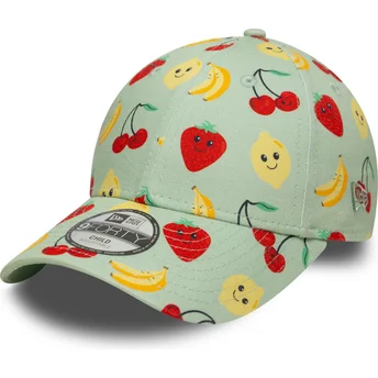 Zielona zakrzywiona czapka dziecięca z regulacją 9FORTY All Over Print Fruit marki New Era