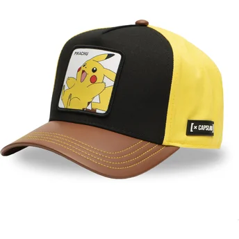 Snapback z zakrzywionym daszkiem w kolorze czarnym, żółtym i brązowym Pikachu PMK6 PIK Pokémon od Capslab