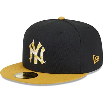 New Era Flat Brim Golden Logo 59FIFTY Day New York Yankees MLB Black and Yellow Fitted Cap