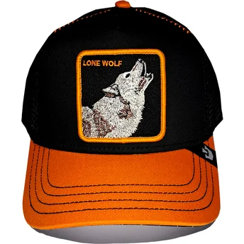 Gorra trucker negra y naranja lobo Solo Wolf Fab Farm de Goorin Bros.