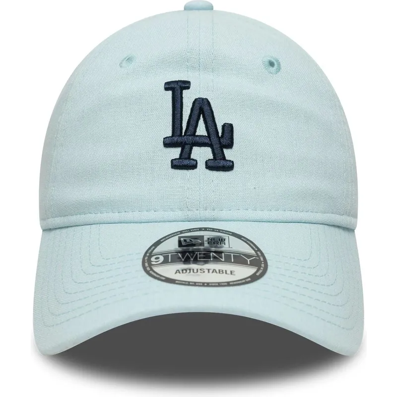 niebieska-regulowana-czapka-z-zakrzywionym-daszkiem-z-granatowym-logo-9twenty-linen-los-angeles-dodgers-mlb-od-new-era