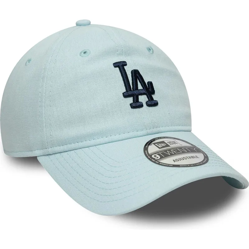 niebieska-regulowana-czapka-z-zakrzywionym-daszkiem-z-granatowym-logo-9twenty-linen-los-angeles-dodgers-mlb-od-new-era
