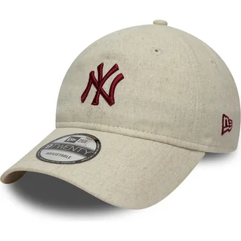 New Era Curved Brim 9TWENTY Linen New York Yankees MLB Beige Adjustable Cap