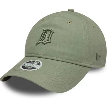 Zielona zakrzywiona regulowana czapka dla kobiet z zielonym logo 9TWENTY Linen Detroit Tigers MLB od New Era