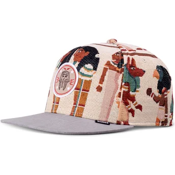 Czapka z płaskim daszkiem beżowo-szara snapback Tutanch Linen od Djinns
