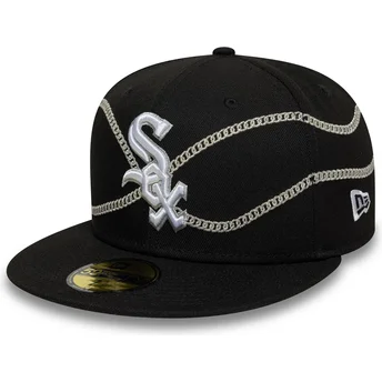 Gorra plana negra ajustada 59FIFTY Chain Wrap de Chicago...
