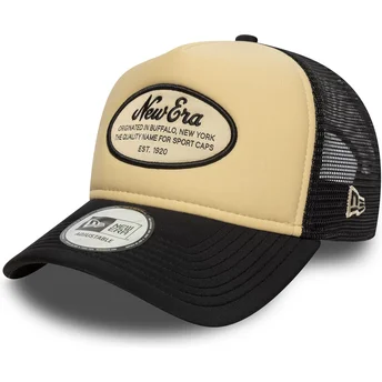 New Era A Frame Foam Oval Patch Beige and Black Trucker Hat