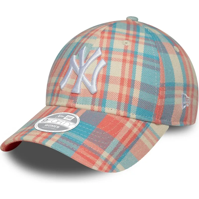 kepure-islenkta-rozine-reguliuojamas-9forty-check-new-york-yankees-mlb-new-era