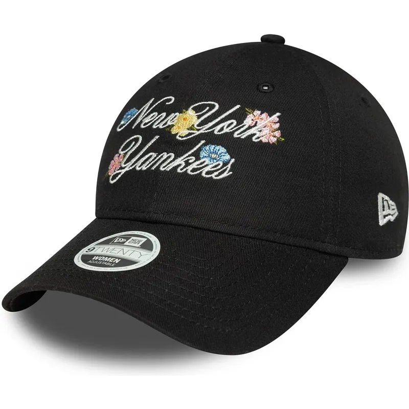 kepure-islenkta-juoda-reguliuojamas-9forty-floral-script-new-york-yankees-mlb-new-era