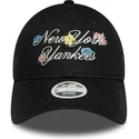 kepure-islenkta-juoda-reguliuojama-juostele-9forty-floral-script-new-york-yankees-mlb-new-era