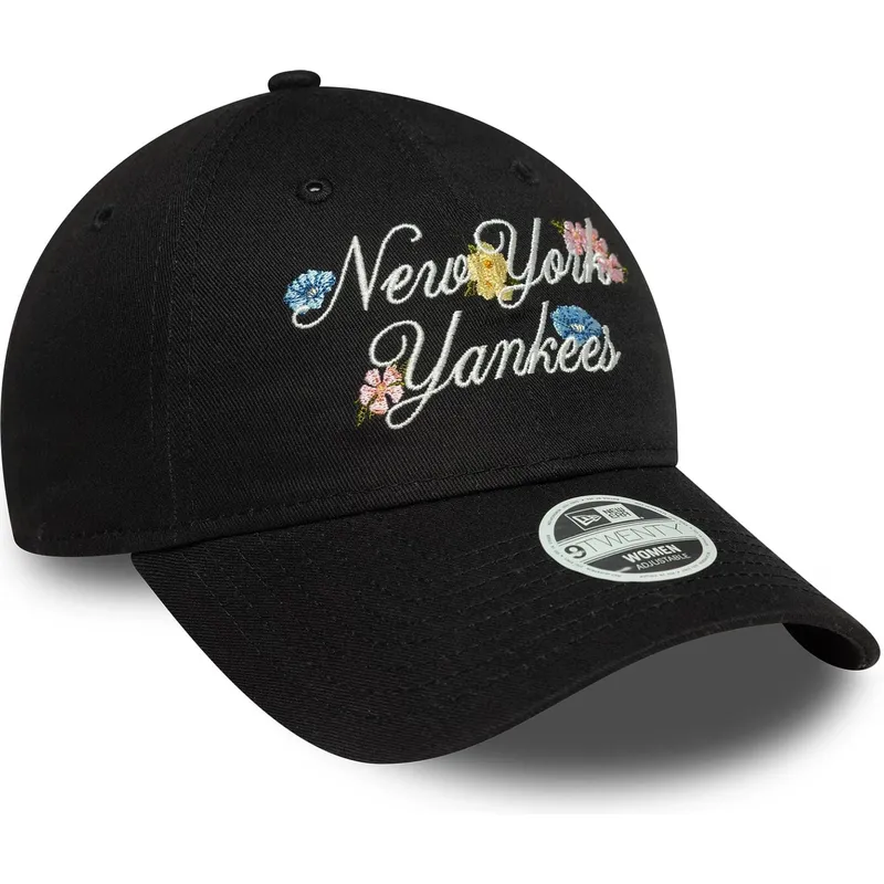 kepure-islenkta-juoda-reguliuojama-juostele-9forty-floral-script-new-york-yankees-mlb-new-era