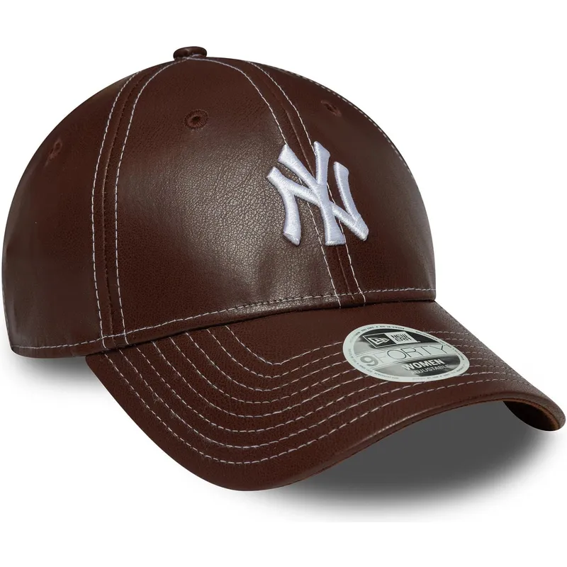brazowa-regulowana-czapka-z-daszkiem-dla-kobiet-9forty-topstitch-pu-new-york-yankees-mlb-new-era