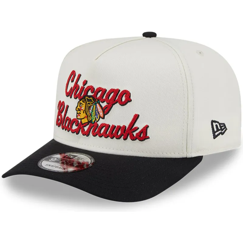 bezowo-czarna-zakrzywiona-czapka-snapback-9fifty-a-frame-chainstitch-chicago-blackhawks-nhl-new-era