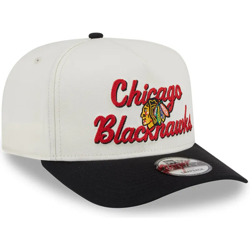 bezowo-czarna-zakrzywiona-czapka-snapback-9fifty-a-frame-chainstitch-chicago-blackhawks-nhl-new-era