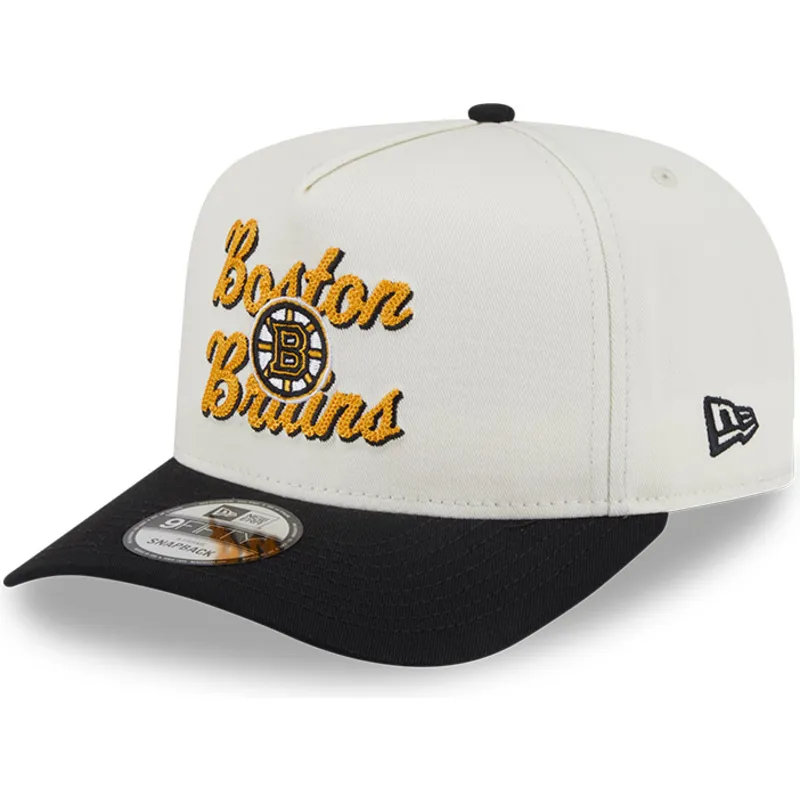 bezowo-czarna-zakrzywiona-czapka-snapback-9fifty-a-frame-chainstitch-boston-bruins-nhl-new-era