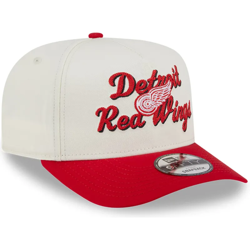bezowo-czerwona-zakrzywiona-czapka-snapback-9fifty-a-frame-chainstitch-detroit-red-wings-nhl-new-era