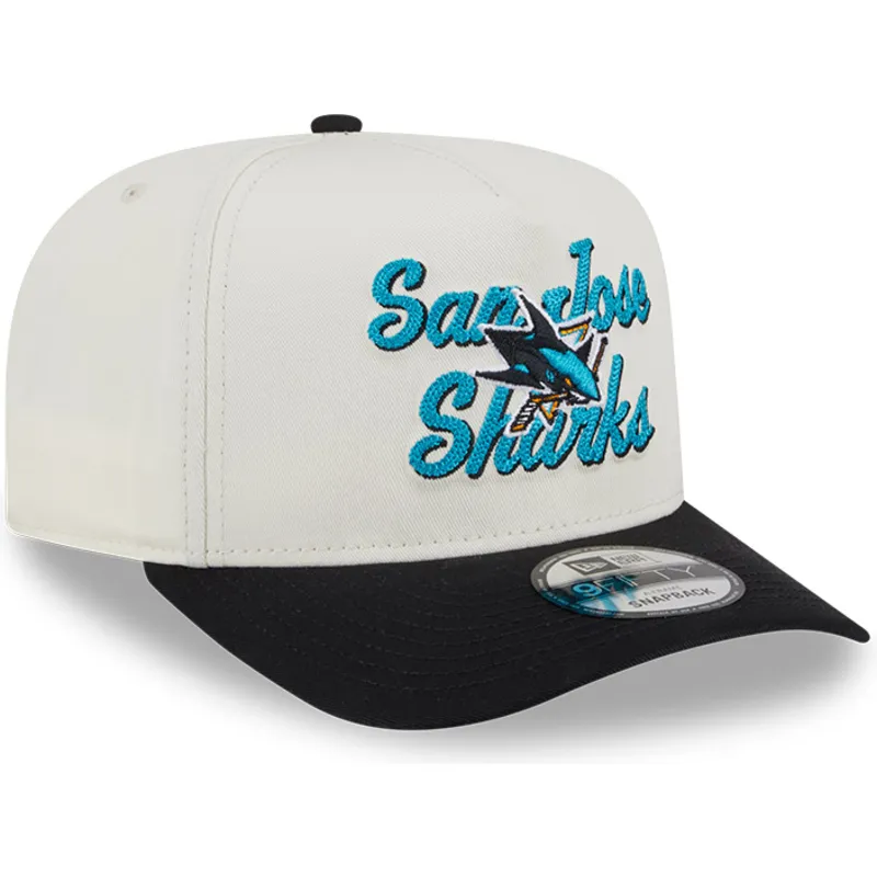 bezowo-czarna-zakrzywiona-czapka-snapback-9fifty-a-frame-chainstitch-san-jose-sharks-nhl-new-era