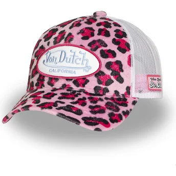 Czapka trucker różowa w panterkę PSA P od Von Dutch