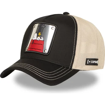Czapka trucker czarna i beżowa Snoopy i Emilio PEA6 NAW6 Peanuts od Capslab