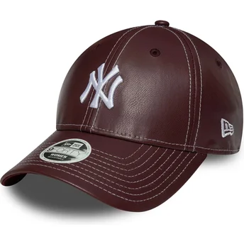 New Era Curved Brim 9FORTY Topstitch PU New York Yankees MLB Maroon Adjustable Cap