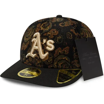 Czarna zakrzywiona czapka dopasowana 59FIFTY Low Profile Floral Cord Three Looms Printed Corduroy Oakland Athletics MLB od New E