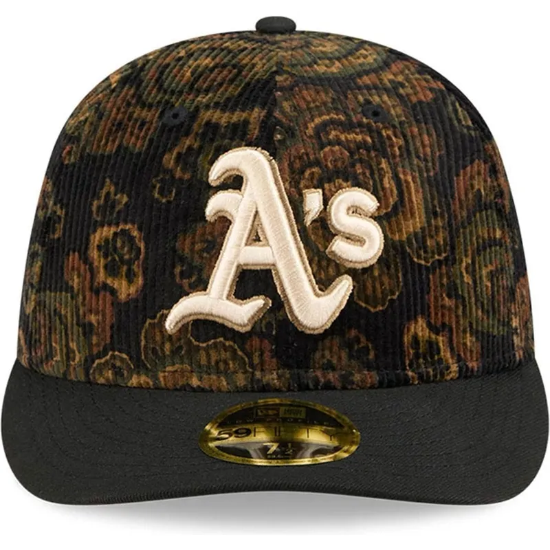 kepure-islenkta-juoda-priglundantis-59fifty-low-profile-floral-cord-three-looms-printed-corduroy-oakland-athletics-mlb-new-era