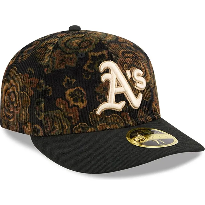 kepure-islenkta-juoda-priglundantis-59fifty-low-profile-floral-cord-three-looms-printed-corduroy-oakland-athletics-mlb-new-era
