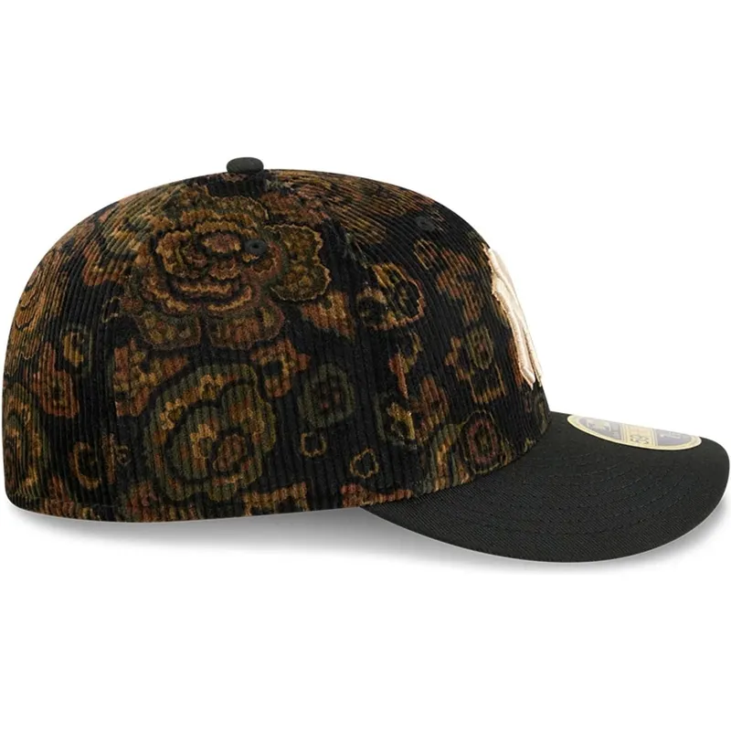 kepure-islenkta-juoda-priglundantis-59fifty-low-profile-floral-cord-three-looms-printed-corduroy-new-york-yankees-mlb-new-era