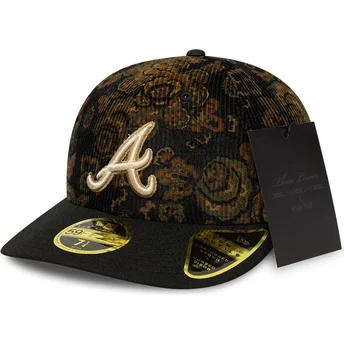 Czarna zakrzywiona czapka 59FIFTY Low Profile Floral Cord Three Looms Printed Corduroy Atlanta Braves MLB od New Era