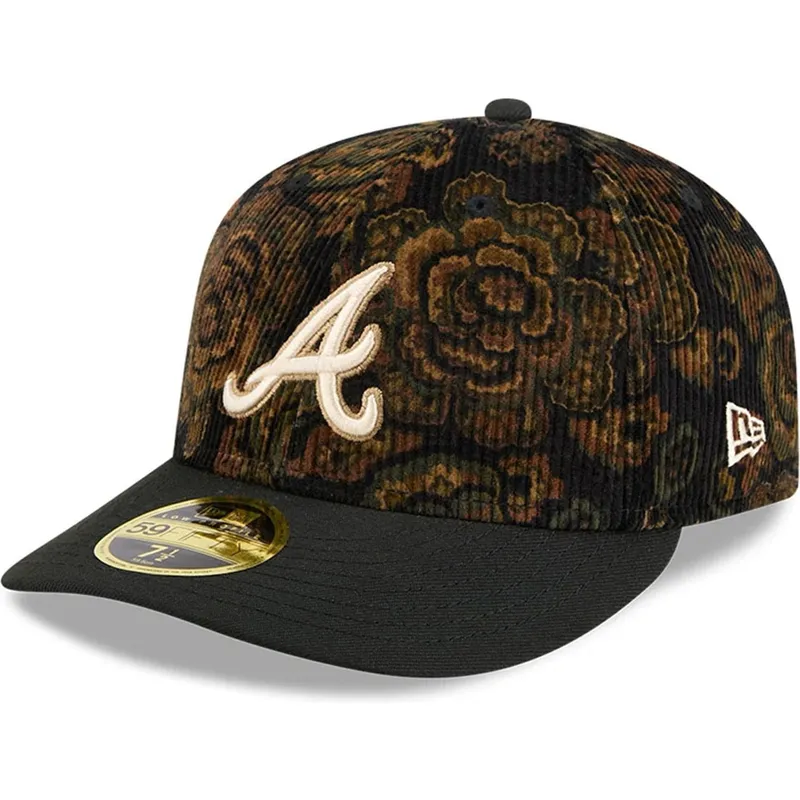 kepure-islenkta-juoda-priglundantis-59fifty-low-profile-floral-cord-three-looms-printed-corduroy-atlanta-braves-mlb-new-era