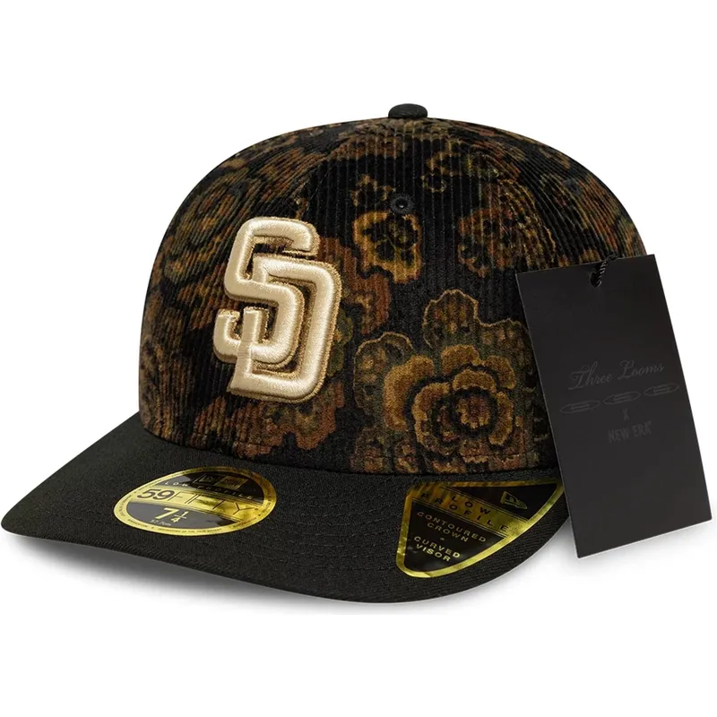 czarna-dopasowana-czapka-z-zakrzywionym-daszkiem-59fifty-low-profile-floral-cord-three-looms-printed-corduroy-san-diego-padres-m