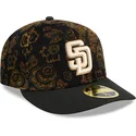 czarna-zakrzywiona-czapka-dopasowana-59fifty-low-profile-floral-cord-three-looms-printed-corduroy-san-diego-padres-mlb-od-new-er