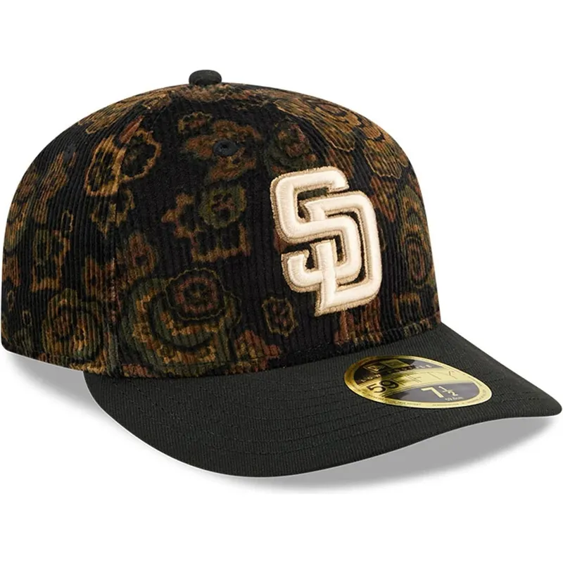 kepure-islenkta-juoda-priglundantis-59fifty-low-profile-floral-cord-three-looms-printed-corduroy-san-diego-padres-mlb-new-era