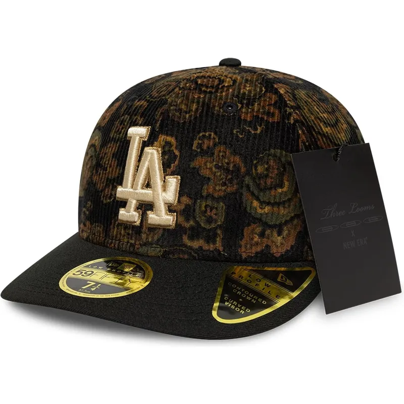 kepure-islenkta-juoda-priglundanti-59fifty-low-profile-floral-cord-three-looms-printed-corduroy-los-angeles-dodgers-mlb-new-era