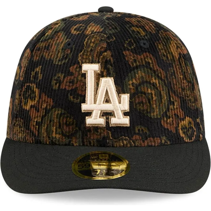 kepure-islenkta-juoda-priglundantis-59fifty-low-profile-floral-cord-three-looms-printed-corduroy-los-angeles-dodgers-mlb-new-era