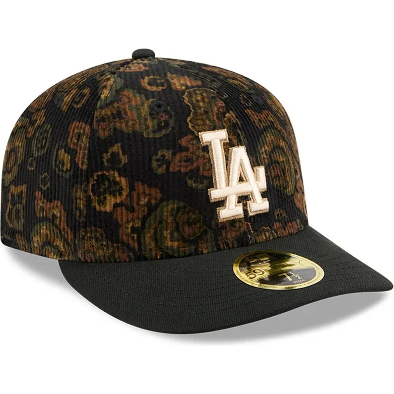 kepure-islenkta-juoda-priglundantis-59fifty-low-profile-floral-cord-three-looms-printed-corduroy-los-angeles-dodgers-mlb-new-era