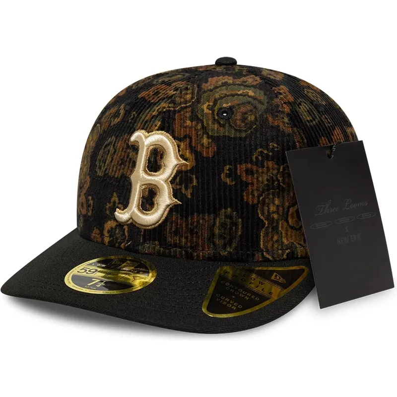 cap-islenkta-black-ajustada-59fifty-low-profile-floral-cord-three-looms-printed-corduroy-boston-red-sox-mlb-new-era
