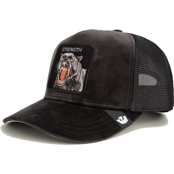 Czarna czapka trucker Strength Panther Velour The Farm od Goorin Bros z panterą.