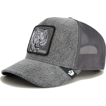 Szara czapka trucker z tygrysem Savage Denim The Farm od...
