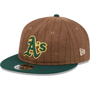 Gorra plana marrón y verde ajustable 9FIFTY Retro Crown Wool Pinstripe de Oakland Athletics MLB de New Era