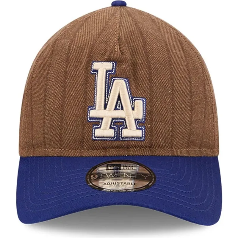 cap-islenkta-brown-adjustable-strap-9twenty-a-frame-wool-pinstripe-los-angeles-dodgers-mlb-new-era