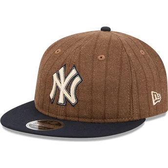 New Era Flat Brim 9FIFTY Retro Crown Wool Pinstripe New York Yankees MLB Brown and Navy Blue Adjustable Cap