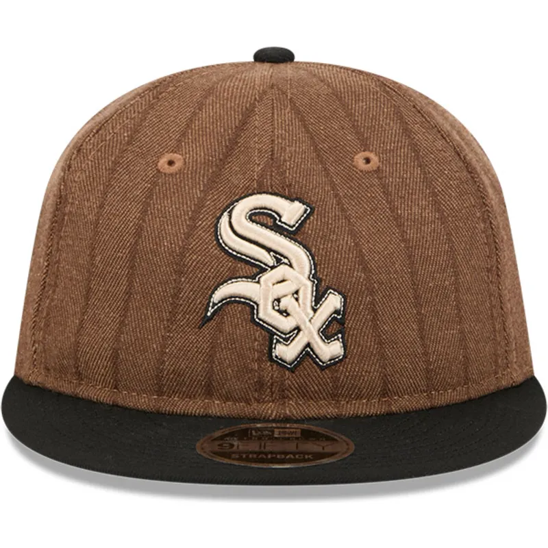 brazowo-czarna-regulowana-czapka-z-daszkiem-9fifty-retro-crown-wool-pinstripe-chicago-white-sox-mlb-new-era