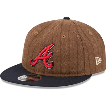 New Era Flat Brim 9FIFTY Retro Crown Wool Pinstripe Atlanta Braves MLB Brown and Navy Blue Adjustable Cap