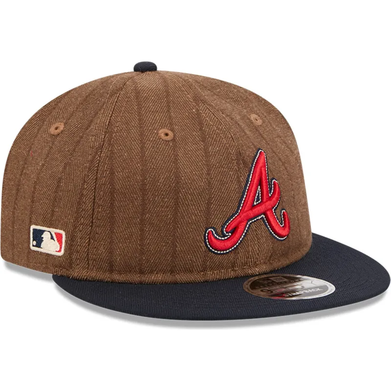 brazowa-i-granatowa-regulowana-czapka-z-daszkiem-9fifty-retro-crown-wool-pinstripe-atlanta-braves-mlb-new-era